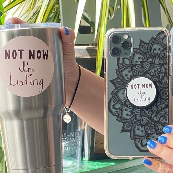 “Not Now I’m Listing” Waterproof Stickers Round Pink Bundle White - Picture 11 of 16